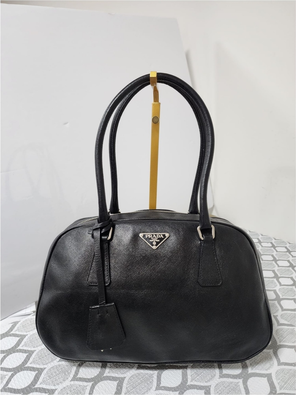 Prada Saffiano Lux Bauletto Shoulder Bag Black